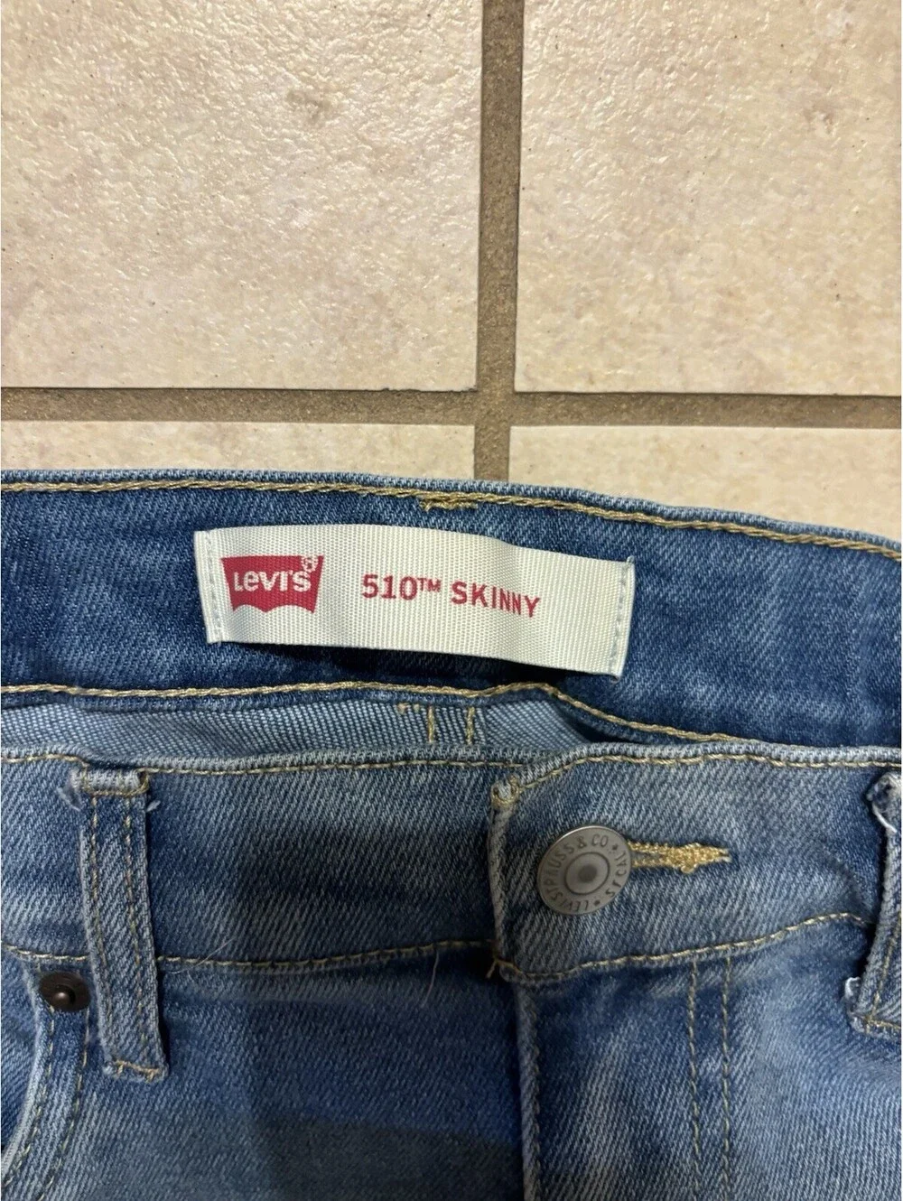 Levis 510 Skinny Jean Youth Kid Regular 16 28x30 Denim Adjustable Waist Distress